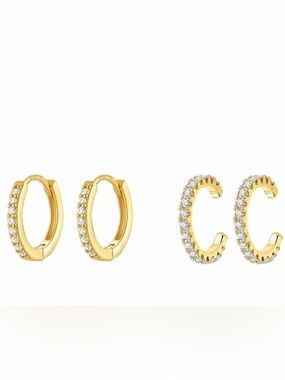 #134 Gold Plated Cubic Zirconia Hoop & Cuff Earring Set
